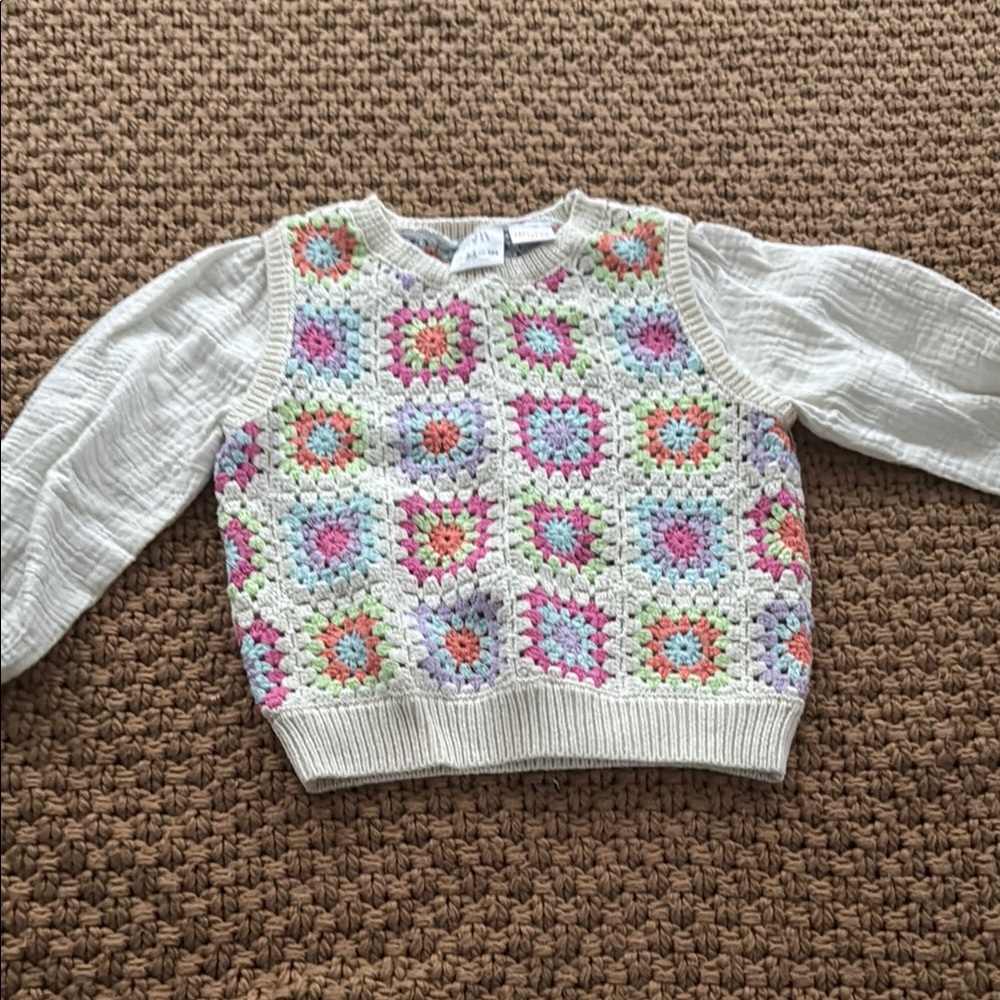 Zara Colorful Crochet Sweater with White Sleeves